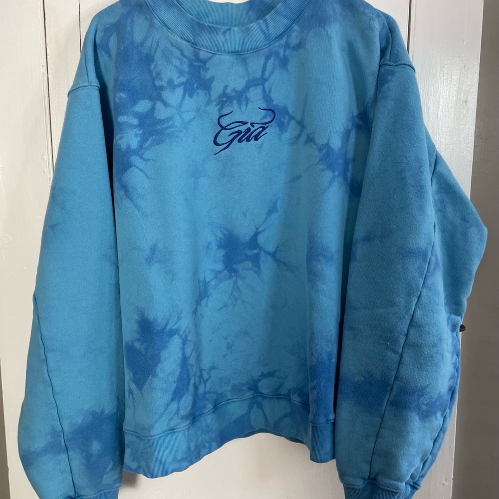 I AM GIA Taja Tie-Dye Blue Crewneck Sweatshirt Size L 100% Cotton